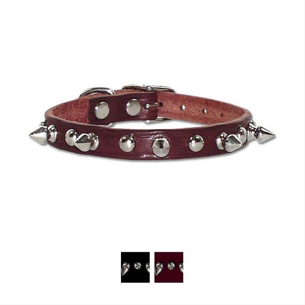 OmniPet Spiked & Studded Latigo Leather Dog Collar, Burgundy, 14-in slide 1 of 3