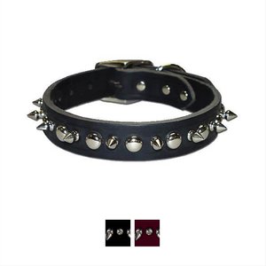OmniPet Spiked & Studded Latigo Leather Dog Collar, Black, 22-in