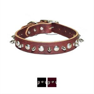 OmniPet Spiked & Studded Latigo Leather Dog Collar, Burgundy, 22-in