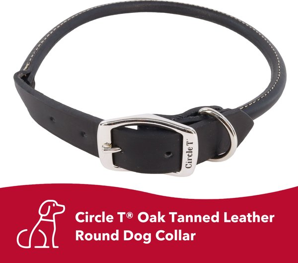 Circle T Oak Tanned Leather Round Standard Dog Collar, Black, Large: 22-in neck, 1-in wide