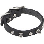 Circle T Oak Tanned Leather Double-Ply Spiked Standard Dog Collar, Black