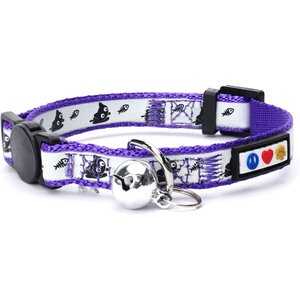 Pawtitas Glow in the Dark Nylon Breakaway Cat Collar with Bell, Purple, 7 to 11-in neck, 3/8-in wide