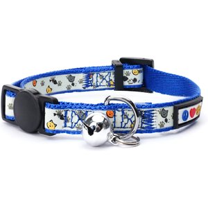Pawtitas Glow in the Dark Nylon Breakaway Cat Collar with Bell, Blue, 7 to 11-in neck, 3/8-in wide