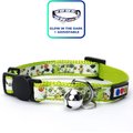 Pawtitas Glow in the Dark Nylon Breakaway Cat Collar with Bell, Green, 7 to 11-in neck, 3/8-in wide