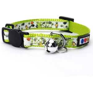 Pawtitas Glow in the Dark Nylon Breakaway Cat Collar with Bell, Green, 7 to 11-in neck, 3/8-in wide