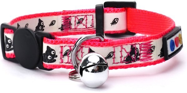 Pawtitas Glow in the Dark Nylon Breakaway Cat Collar with Bell, Pink, 7 to 11-in neck, 3/8-in wide slide 1 of 5