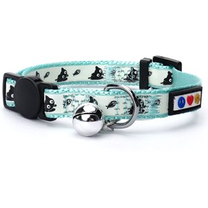 Pawtitas Glow in the Dark Nylon Breakaway Cat Collar with Bell, Teal, 7 to 11-in neck, 3/8-in wide