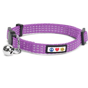 Pawtitas Nylon Reflective Breakaway Cat Collar with Bell, Purple Orchid, 7 to 11-in neck, 3/8-in wide