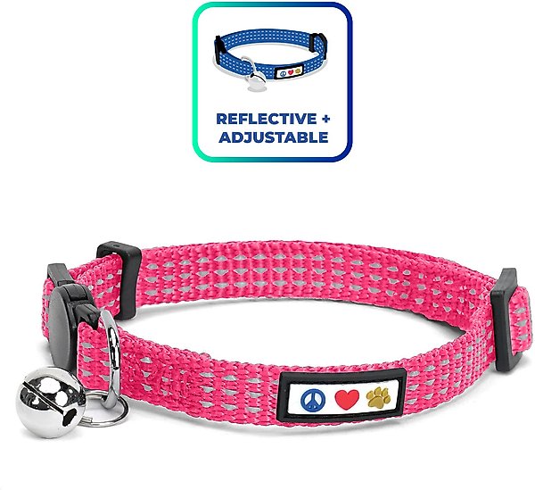 Pawtitas Nylon Reflective Breakaway Cat Collar with Bell, Pink, 7 to 11-in neck, 3/8-in wide slide 1 of 9
