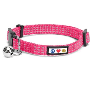 Pawtitas Nylon Reflective Breakaway Cat Collar with Bell, Pink, 7 to 11-in neck, 3/8-in wide
