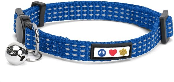 Pawtitas Nylon Reflective Breakaway Cat Collar with Bell, Blue, 7 to 11-in neck, 3/8-in wide slide 1 of 8