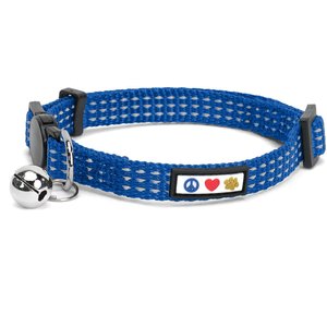 Pawtitas Nylon Reflective Breakaway Cat Collar with Bell, Blue, 7 to 11-in neck, 3/8-in wide
