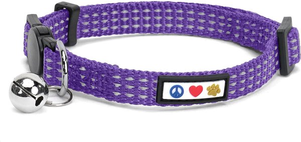 Pawtitas Nylon Reflective Breakaway Cat Collar with Bell, Purple, 7 to 11-in neck, 3/8-in wide slide 1 of 8