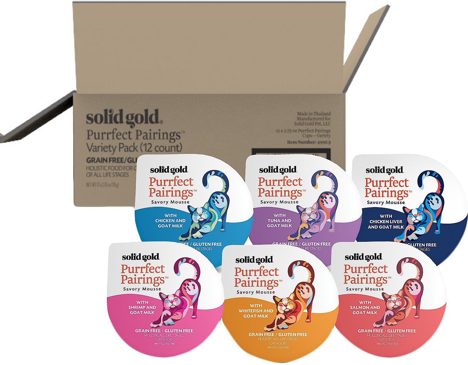 Solid Gold Purrfect Pairings Savory Mousse with Tuna & Goat Milk Grain-Free Cat Food Cups, 2.75-oz, case of 6