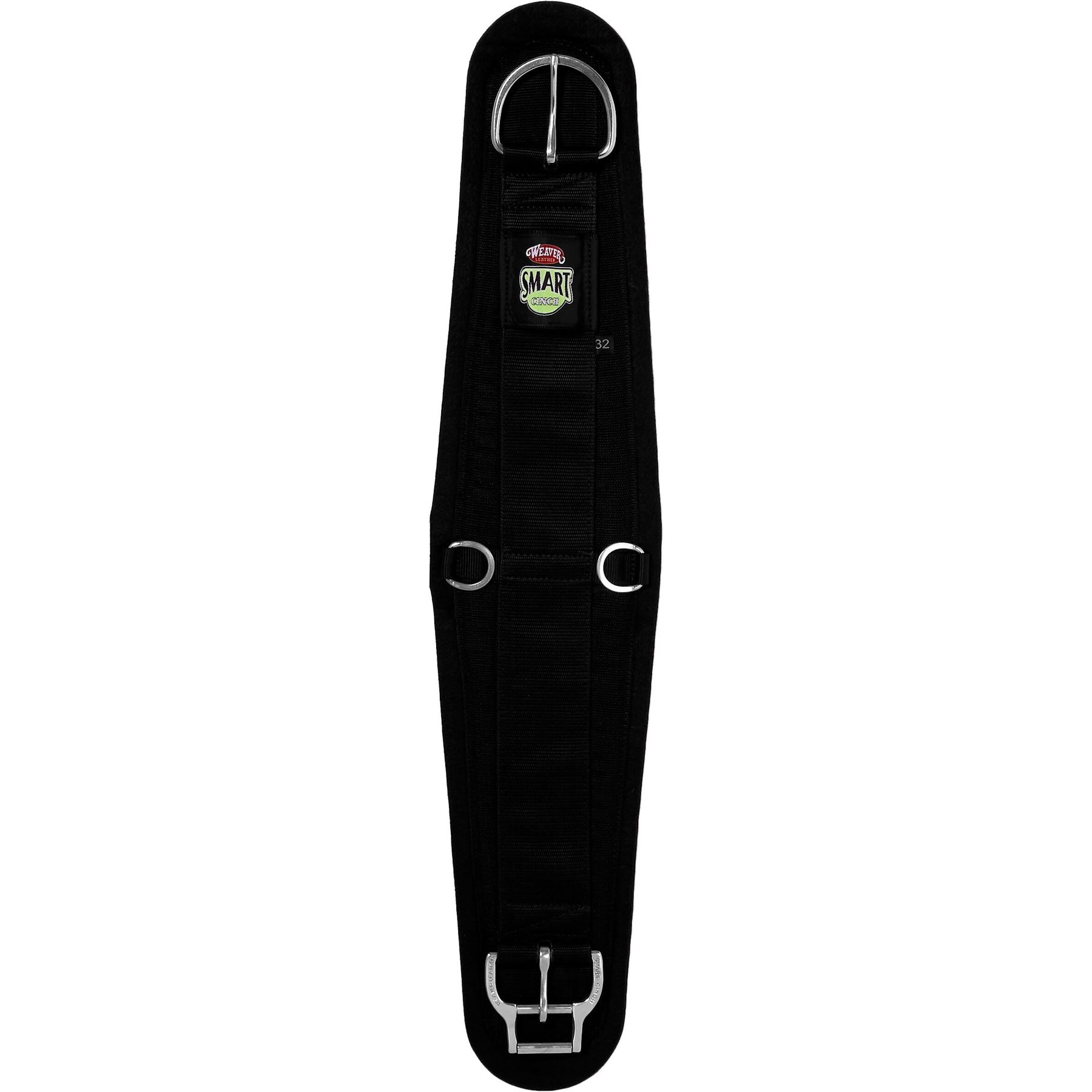 Weaver Equine Felt Lined Horse Roper Smart Cinch with Roll Snug Cinch Buckle, Black, 32-in