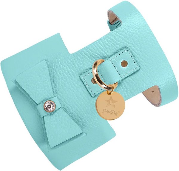 PoisePup Sunshine Babe Leather Standard Dog Collar, Light Blue\/Yellow
