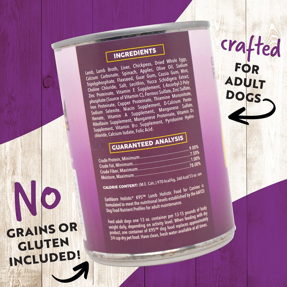 EARTHBORN HOLISTIC K95 Lamb Recipe GrainFree Canned Dog Food, 13oz