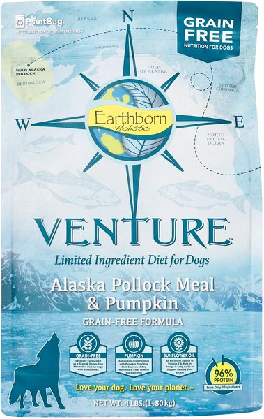 Earthborn Holistic Venture Alaska Pollock Meal & Pumpkin Limited Ingredient Diet Grain-Free Dry Dog Food, 4-lb bag slide 1 of 9