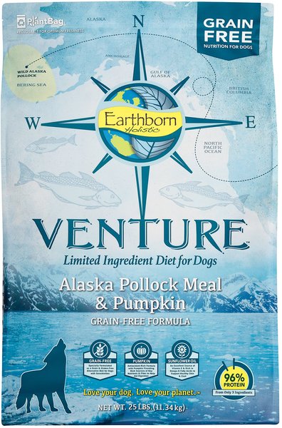 Earthborn Holistic Venture Alaska Pollock Meal & Pumpkin Limited Ingredient Diet Grain-Free Dry Dog Food, 25-lb bag slide 1 of 9