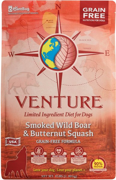 Earthborn Holistic Venture Limited Ingredient Grain-Free Smoked Wild Boar & Butternut Squash Dry Dog Food, 4-lb bag slide 1 of 9