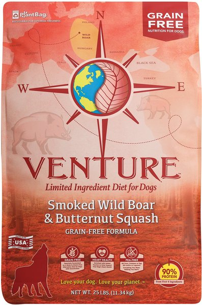 Earthborn Holistic Venture Limited Ingredient Grain-Free Smoked Wild Boar & Butternut Squash Dry Dog Food, 25-lb bag slide 1 of 8