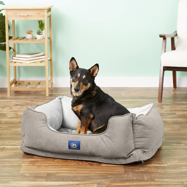 SERTA Orthopedic Bolster Dog Bed with Removable Cover, Gray