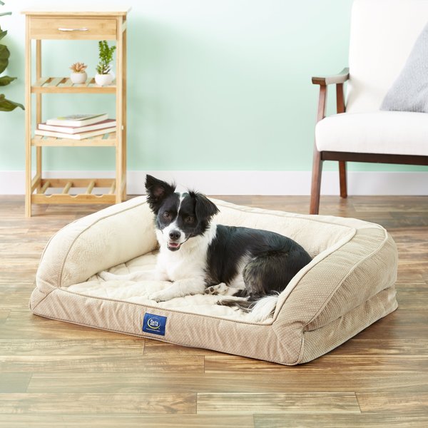 Serta Quilted Orthopedic Bolster Dog Bed w/Removable Cover, Tan, Large slide 1 of 7
