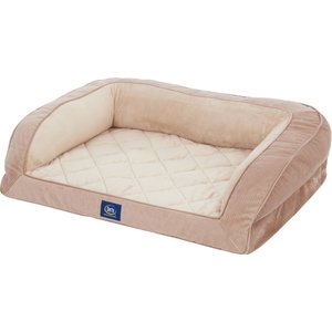 Serta Quilted Orthopedic Bolster Dog Bed with Removable Cover, Tan, Large