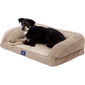 Serta Quilted Orthopedic Bolster Dog Bed with Removable Cover, Tan, Large