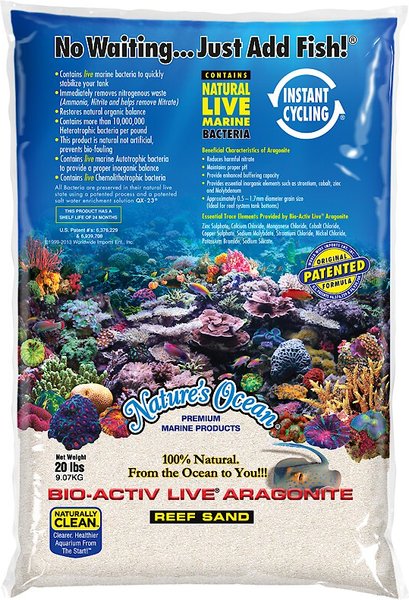 Nature's Ocean Bio-Activ Live Aragonite Saltwater Aquarium Sand, Natural White #1, 20-lb bag slide 1 of 4