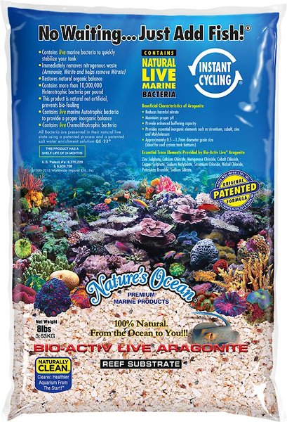 Nature's Ocean Bio-Activ Live Aragonite Saltwater Aquarium Sand, Reef Substrate, 8-lb bag slide 1 of 4