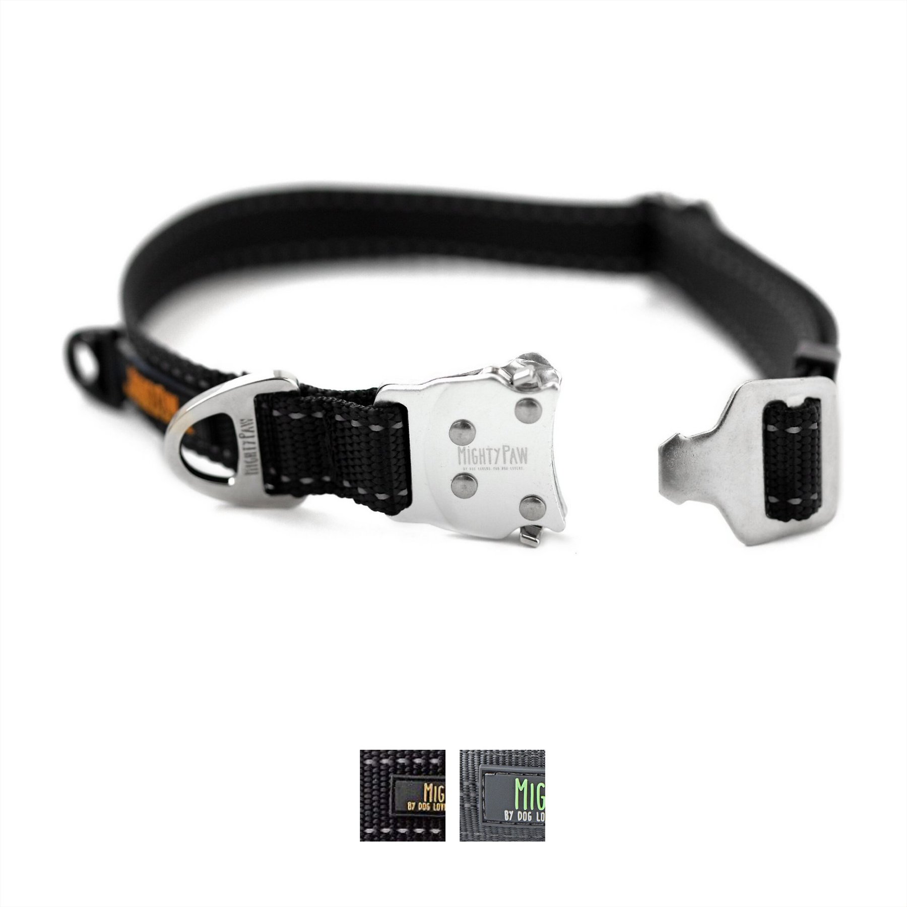 Mighty Paw All-Metal Hardware Reflective Dog Collar, Black & Orange, Medium
