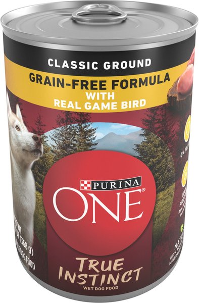 PURINA ONE SmartBlend True Instinct Classic Ground with Real Game Bird Canned  Dog Food, 13-oz, case of 12 