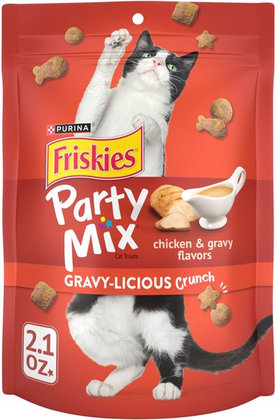 Friskies Party Mix Gravy-licious Chicken & Gravy Flavors Crunchy Cat Treats, 2.1-oz bag slide 1 of 11