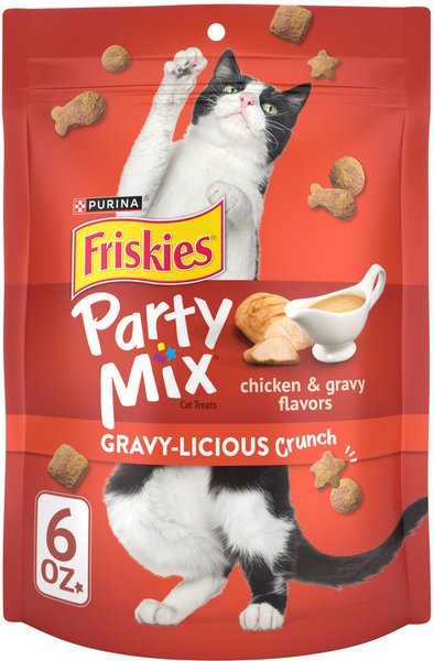 Friskies Party Mix Crunch Gravy-licious Chicken & Gravy Flavors Cat Treats, 6-oz bag slide 1 of 11