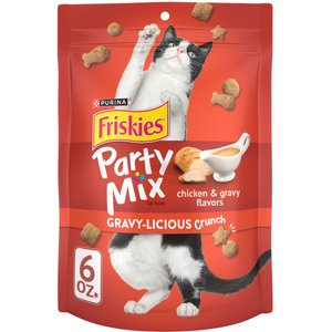 Friskies Party Mix Gravy-licious Chicken & Gravy Flavors Crunchy Cat Treats, 6-oz bag