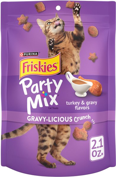Friskies Party Mix Crunch Gravy-licious Turkey & Gravy Flavors Cat Treats, 2.1-oz bag slide 1 of 11
