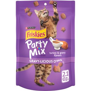 Friskies Party Mix Crunch Gravy-licious Turkey & Gravy Flavors Cat Treats, 2.1-oz bag