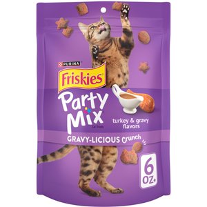 Friskies Party Mix Gravy-licious Turkey & Gravy Flavors Crunchy Cat Treats, 6-oz bag