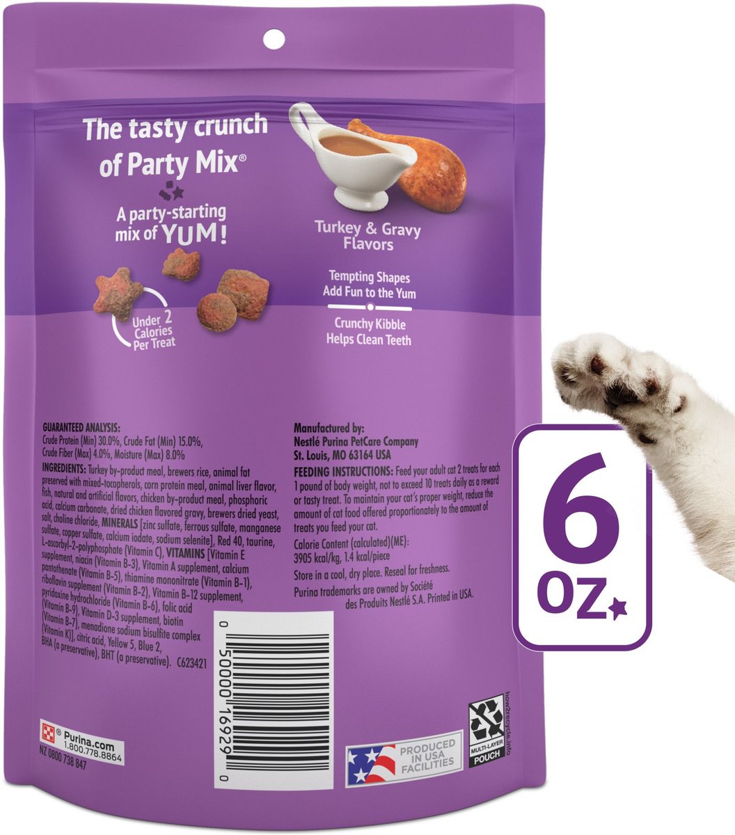FRISKIES Party Mix Gravylicious Turkey & Gravy Flavors Crunchy Cat Treats, 6oz bag