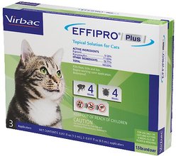 Virbac EFFIPRO Flea & Tick Spot Treatment for Cats, over 1.5 lbs, 3 Doses (3-mos. supply)