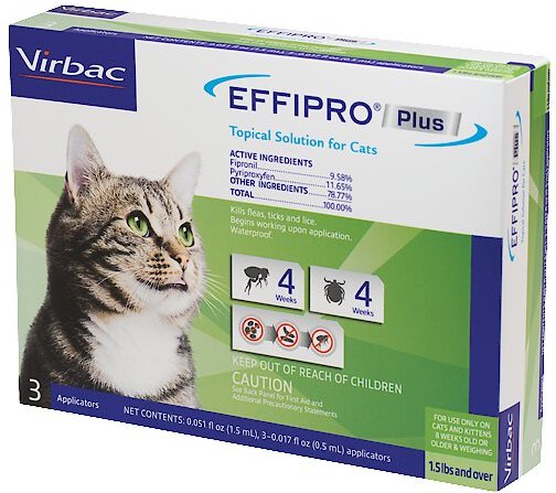 Virbac EFFIPRO Flea & Tick Spot Treatment for Cats, over 1.5 lbs, 3 Doses (3-mos. supply) slide 1 of 5