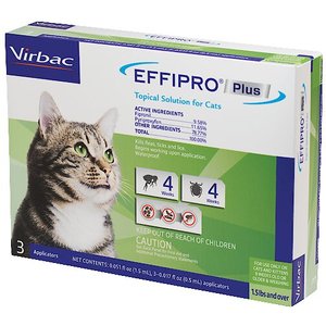 Virbac EFFIPRO Flea & Tick Spot Treatment for Cats, over 1.5 lbs, 3 Doses (3-mos. supply)