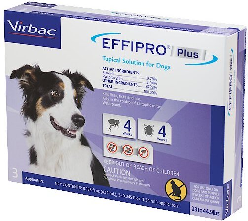 Virbac EFFIPRO Flea & Tick Spot Treatment for Dogs, 23-44.9 lbs, 3 Doses (3-mos. supply) slide 1 of 5