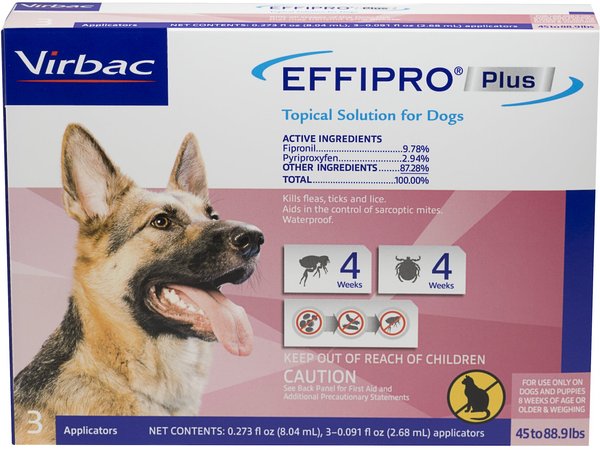 Virbac EFFIPRO Flea & Tick Spot Treatment for Dogs, 45-88.9 lbs, 3 Doses (3-mos. supply) slide 1 of 5