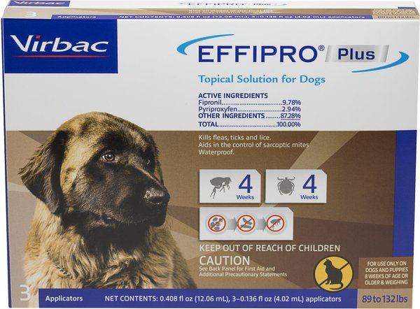 Virbac EFFIPRO Flea & Tick Spot Treatment for Dogs, 89-132 lbs, 3 Doses (3-mos. supply) slide 1 of 4