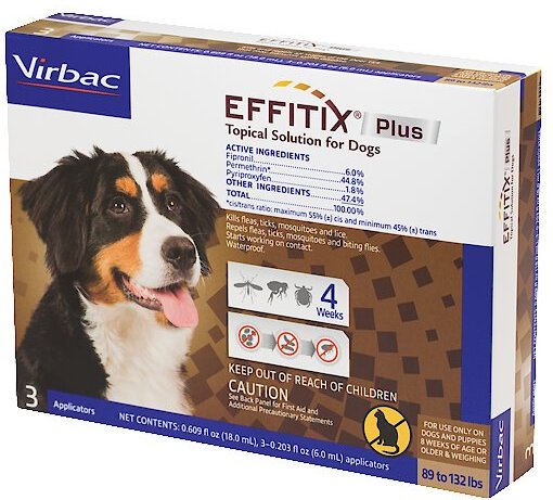Virbac EFFITIX Flea & Tick Spot Treatment for Dogs, 89-132 lbs, 3 Doses (3-mos. supply) slide 1 of 5