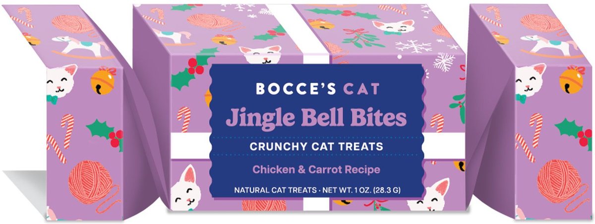 Bocce's Bakery Jingle Bell Bites Cracker Chicken & Sweet Potato Limited Ingredient Crunchy Cat Treats, 1-oz