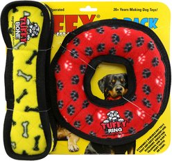 Tuffy's Bone, Yellow & Ring, Red Plush Dog Toys, Medium, 2 count