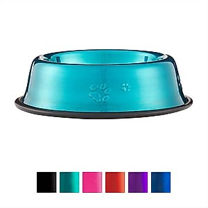 Platinum Pets Non-Skid Stainless Steel Embossed Dog & Cat Bowl, Caribbean Teal, 1.25-cup